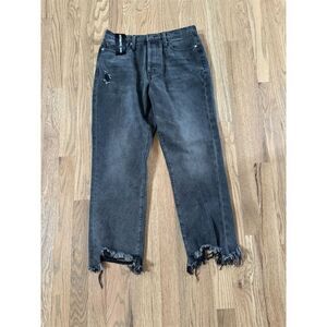 Simple Society Women's Black Fringe Hem Straight Jeans Size 9/29